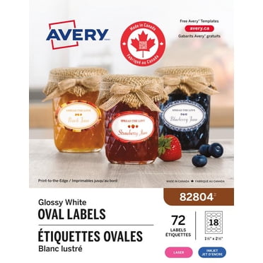 Étiquettes ovales blanc lustré, 1½" x 2½", adhésif permanent, pour imprimantes laser et à jet d’encre - 82804