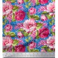 thumbnail image 1 of Soimoi Poly Georgette Fabric Leaves & Peony Floral Print Sewing Fabric Yard 42 Inch Wide, 1 of 5