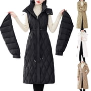 Mceream Women's Detachable Sleeve Down Jackets Long Cotton Padded Coats Thick Warm Winter Parkas Outerwear Plus Size Outwear Abrigo Largo De Invierno Para Mujer Black XXXL