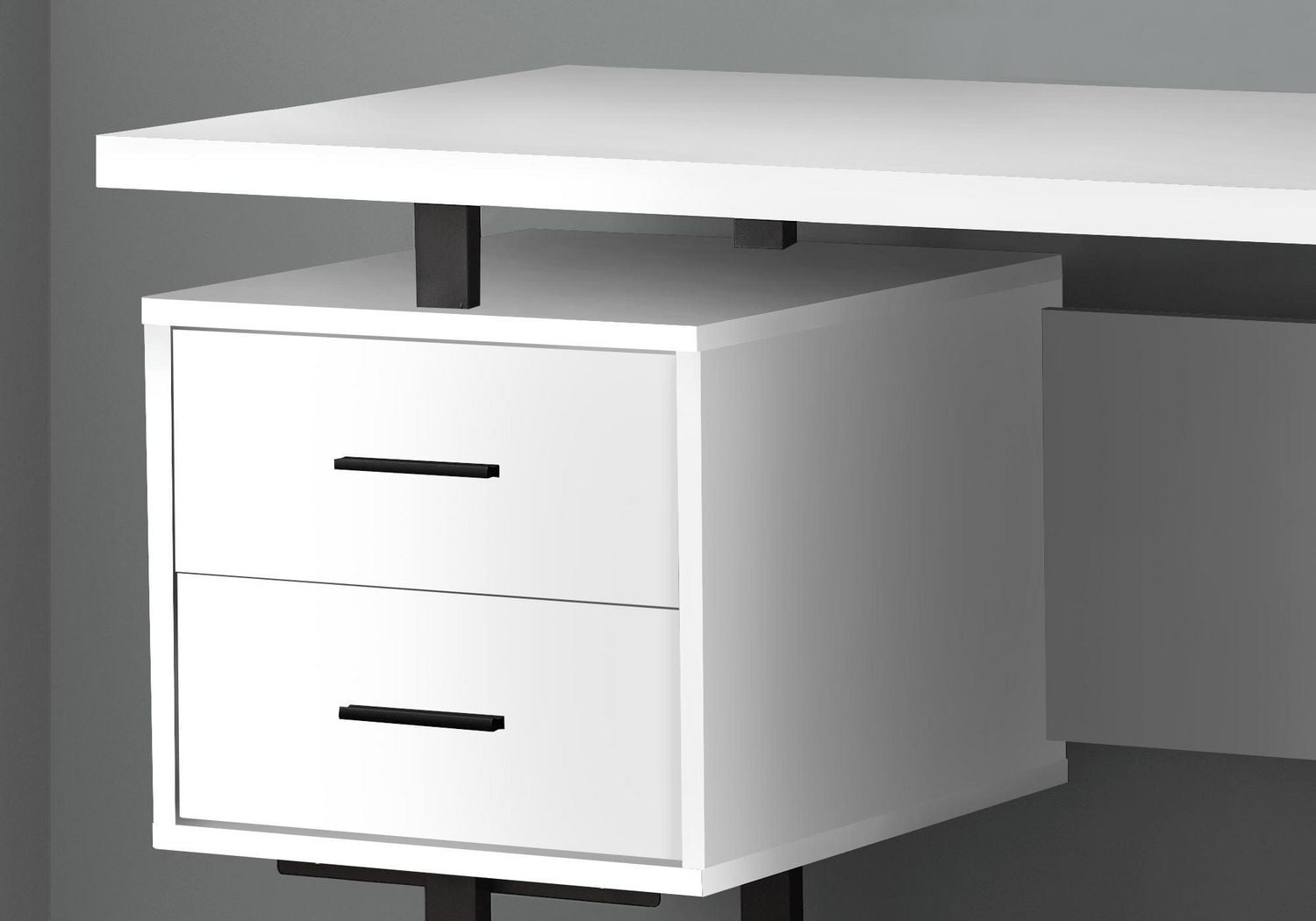 Monarch Specialties Computer Desk, Home Office, Laptop, Left, Right Set-up, Storage Drawers, 60"l, Work, Metal, Laminate, White, Black, Contemporary, Modern