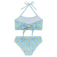 thumbnail image 4 of TiaoBug Girls 2 Pcs Mermaid Bikini Sets Shiny Halter Ruffles Crop Top with Triangle Brief Bathing Suit Tankini Light Blue 120, 4 of 5