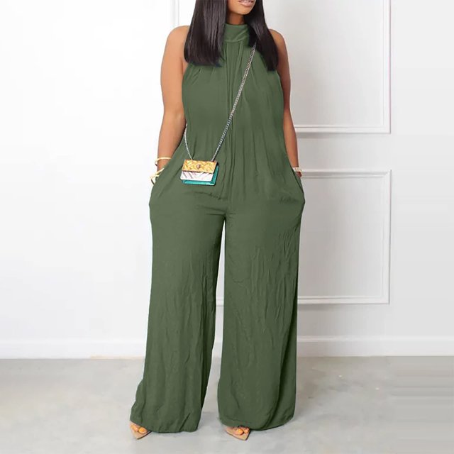 LSLJS Womens Casual Sleeveless Spaghetti Strap Loose Adjustable Jumpsuits Stretchy Long Pants Romper with Pockets