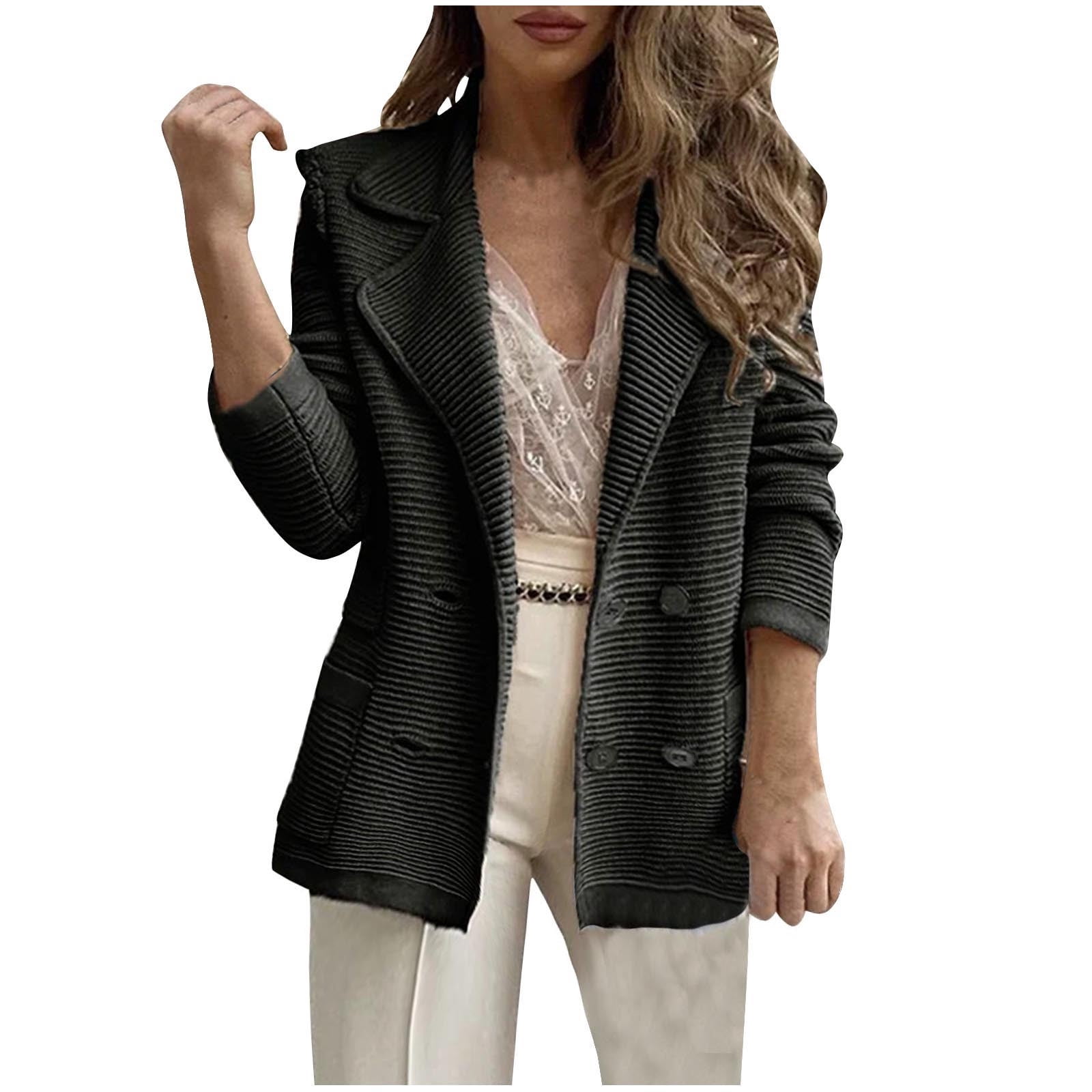 Timegard Cardigans pour Femmes Col à Revers Manches Longues Ouvert Boutons Manteau Doux Automne Décontracté Ajusté Haut