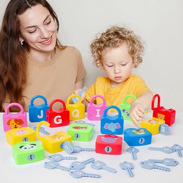 Jouets Alphabet d'Éducation de la Petite Enfance, Ensemble de Jeu de Déverrouillage, 26 Verrous 26 Clés, Motifs de Lettres, Appariement Majuscules Minuscules, Réussite d'Apprentissage, Plastique Durable, Cadeau de Noël