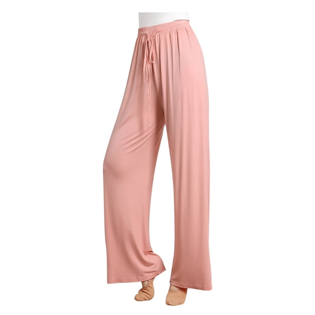 Diufon Straight Pants for Women Elastic High Waist Drawstring Pants Cotton Solid Color Lounge Wide Leg Pants