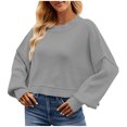 thumbnail image 1 of Timegard Womens Sweaters Cropped Crewneck Long Sleeve Drop Shoulder Pullover Fall Loose Knitted Tops, 1 of 9
