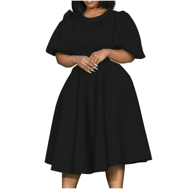 Pisexur Robes d'Invitée de Mariage pour Femmes à Manches Bouffantes, Robes Décontractées, Robe de Fête à Col en V à Motif Floral avec Poches, Robe de Cocktail, Unie, Grande Taille, Robes de Retour à la Maison
