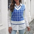 thumbnail image 1 of EQWLJWE Débardeurs Sans Manches pour Femmes Débardeurs d'Été pour Femmes Chandail Tricoté Multicolore à Col en V pour Femmes à Carreaux Rayures Décontracté Mode Gilet Sans Manches Veste Manteau Hauts, 1 of 5