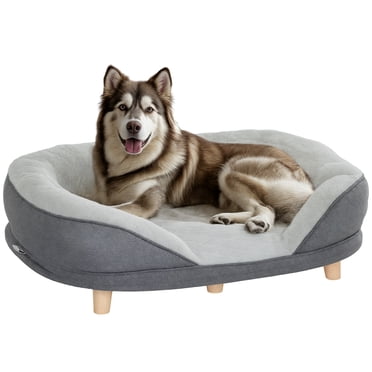 PawHut Sofa pour Animaux avec Coussin Amovible, Patins Antidérapants, Gris