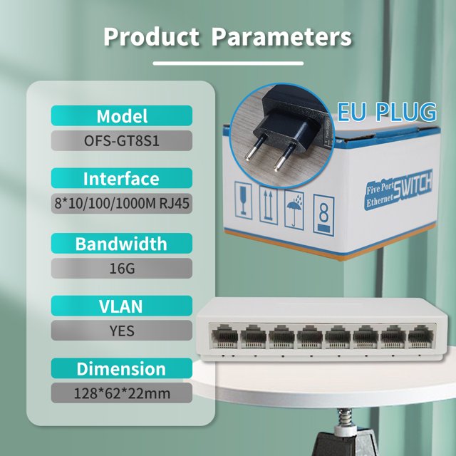 5 8 Ports UTP RJ45 Gigabit Ethernet Switch 1000 Mbps Mini Network Switches VLAN Ethernet Splitter Lan Hub Switch 8Port 1000M EU PLUG