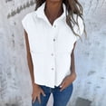 thumbnail image 2 of hotojiny Womens Sleeveless Button down Shirt Summer Cotton Linen Collar Tops Lightweight Solid Blouses with Pockets, 2 of 6