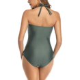 thumbnail image 3 of Tummy Contrôle Maillot de Bain Licol une Seule Pièce Minceur Vintage Rétro Maillot de Bain Femmes Ruché Pousser jusqu'à Maillot de Bain (Taille Vert Olive: L), 3 of 7