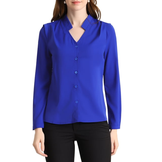 INSPIRE CHIC Chemise Élégante à Manches Longues Col en V pour Femmes, Bleu Royal