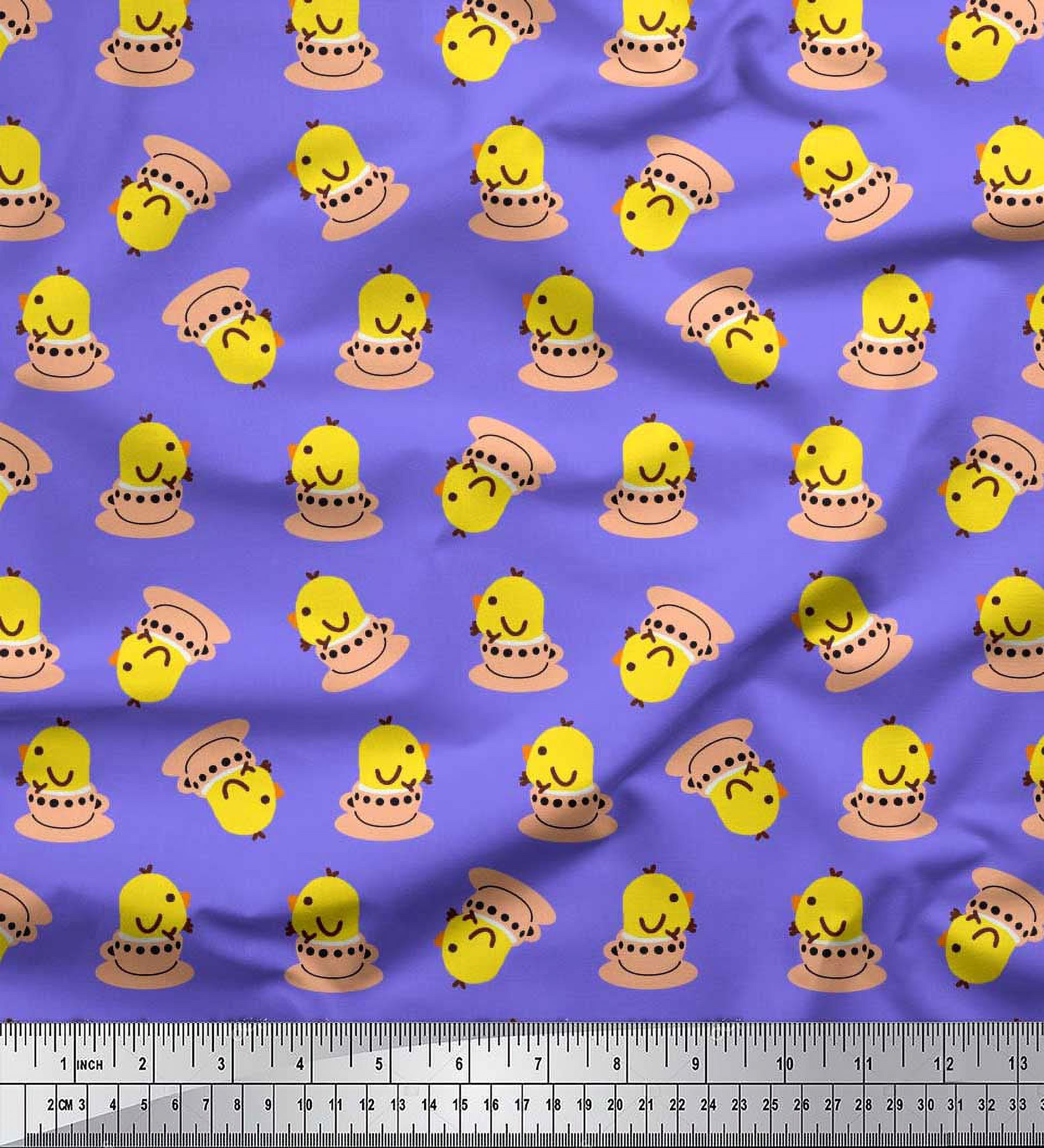 Soimoi Rayon Fabric Cup,Plate & Chick Cartoon Printed Craft Fabric by the Yard 42 Inch Wide