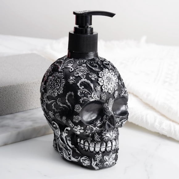 Skull Soap Dispenser with Rust Proof Pump, Refillable Liquid Hand Lotion Bottle for Bathroom, Bedroom and Kitchen,Checkerboard Decor