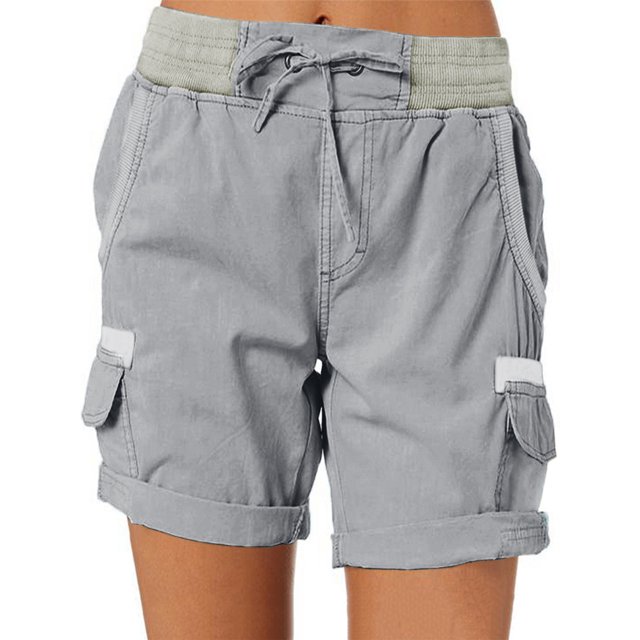 Innerwin Shorts Été Décontractés Cargo pour Femmes Short de Travail Extensible Lin Gris Bleu G