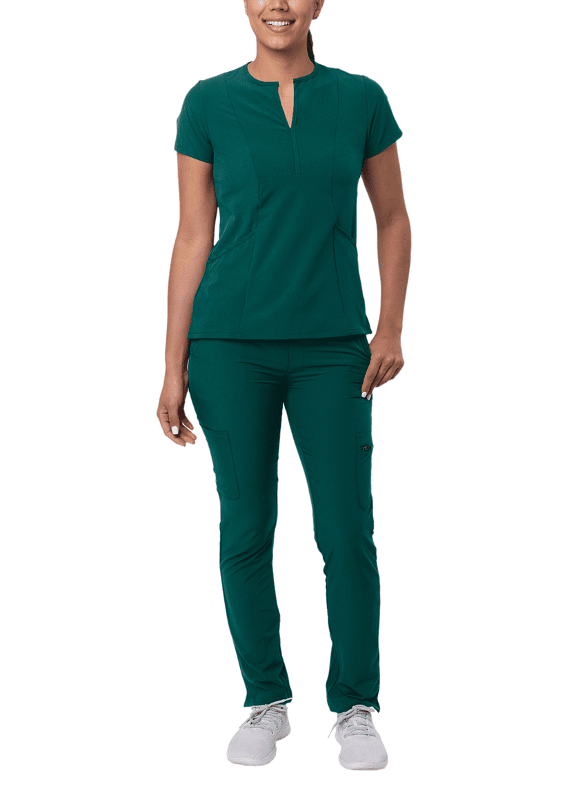 Adar Addition Go-Higher Scrub Set For Women - Notched V-Neck Scrub Top & Skinny Cargo Scrub Pants