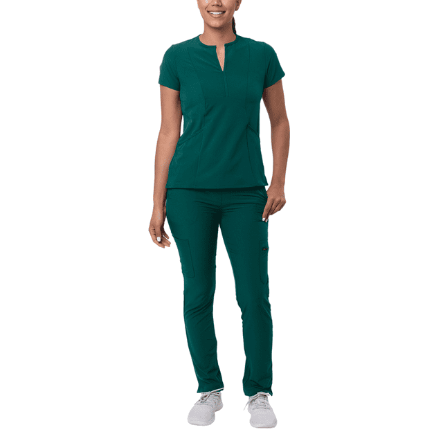 Adar Addition Go-Higher Scrub Set For Women - Notched V-Neck Scrub Top & Skinny Cargo Scrub Pants