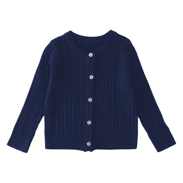Wdgfv Filles Garçons Cardigan en Lin à Col Rond Chandail Tricoté et Tenue Douillette et Stylée pour Enfants Marine 7-8 Ans
