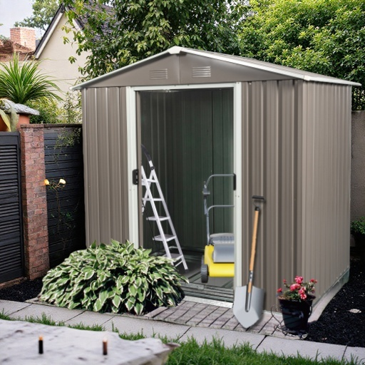 Durable Gray 6ft x 5ft Outdoor Metal Storage Shed with Sliding Doors