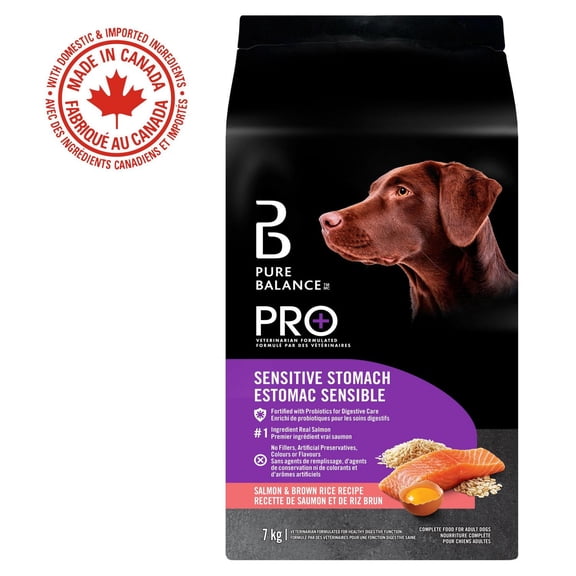 Pure Balance Pro+ Estomac Sensible, Recette de Saumon et de Riz Brun Nourriture Sèche pour Chiens 7kg
