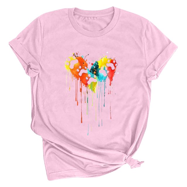 Meichang T-Shirts de la Saint-Valentin pour Femmes Mignons avec Cœur d'Amour T-Shirts Graphiques à Manches Courtes Décontractés à Col Rond T-Shirts Hauts Joyeuse Saint-Valentin