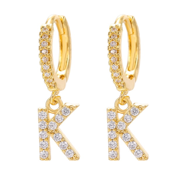 LSLJS Dainty Gold Plated Initial Hoop Earrings Letter Alphabet Dangle Earrings Fashion Sparkly Rhinestone Letter Initial Pendant Drop Earrings for Women Valent