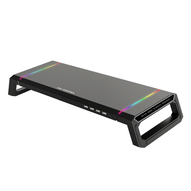 Milaget Foldable Computer Monitor Stand Riser Bracket RGB 4 USB 2.0 Keyboard Tray, Elegant Design Black