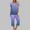 thumbnail image 1 of Offre à Durée Limitée Iumwxz Tenues de Pyjama Décontractées et Fluides Tenues d'Été Mignonnes pour Femmes Imprimé Dégradé Col Rond Manches Courtes Taille Élastique Pantalon Court Tenues pour Femmes Cadeaux de Vacances, 1 of 9