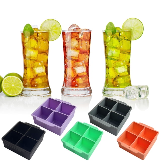 Bowayaoa 4-Cell Ice Tray with Lid, BPA-Free Silicone Ice Cube Mold, Flexible Non-Stick Ice Box for Freezer, Easy Release Reusable Ice Maker for Beverage, Snack, Kitchen & Party