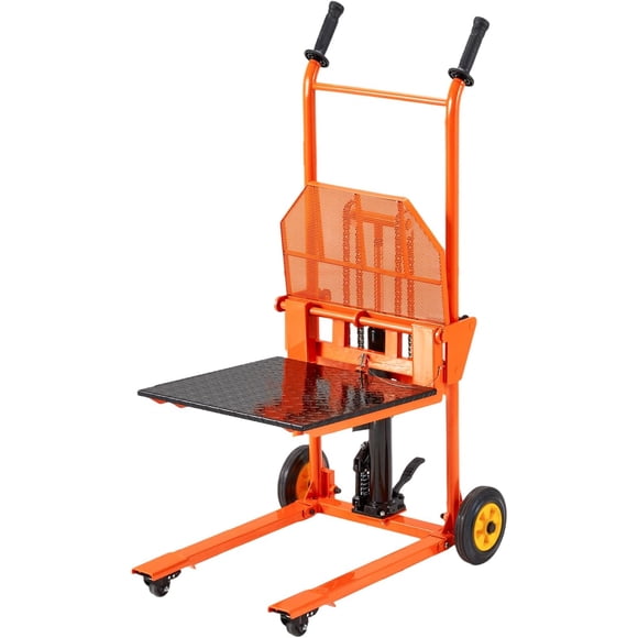 JFHID Hydraulic Lift Winch Stacker, 500 Lbs Material Lift Table Cart with 32" Max Lift Height, Pallet Truck Jack with Lockable Swivel Casters