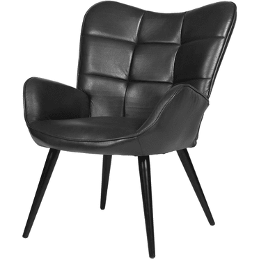 Mid Century Modern Faux Leather Accent Chair for Dining Room, Living Room, or Kitchen – High Back Support, Sturdy Metal Legs, Upholstered Comfort - Black Suede