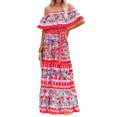 thumbnail image 3 of MAWCLOS Femmes Été Plage Robe Soleil Floral Imprimé Maxi Robes de l'Épaule Longue Robe en Vrac Vacances Manches Courtes Fleurs Rouges XXL, 3 of 4