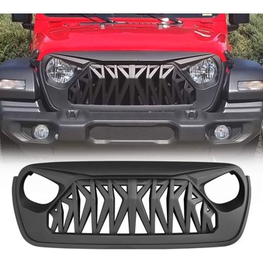2018-2019 Jeep Wrangler JL JLU Shark Grill for Jeep Wrangler Accessories & Rubicon Sahara Sport, ABS - Matte Black
