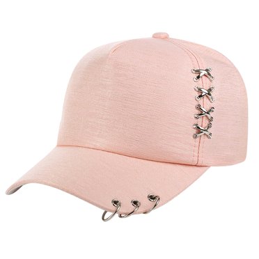GDREDA Women's Baseball Caps Unisex Solid Color Metal Rings Fashion Casual Cap,Pink