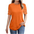 thumbnail image 1 of LOVZFMLL Hauts pour Femmes Été 2025 T-Shirts Décontractés Élégants Col Rond Manches Courtes Creuses Tenues de Travail Blouses Tendance Printemps Orange TG, 1 of 4