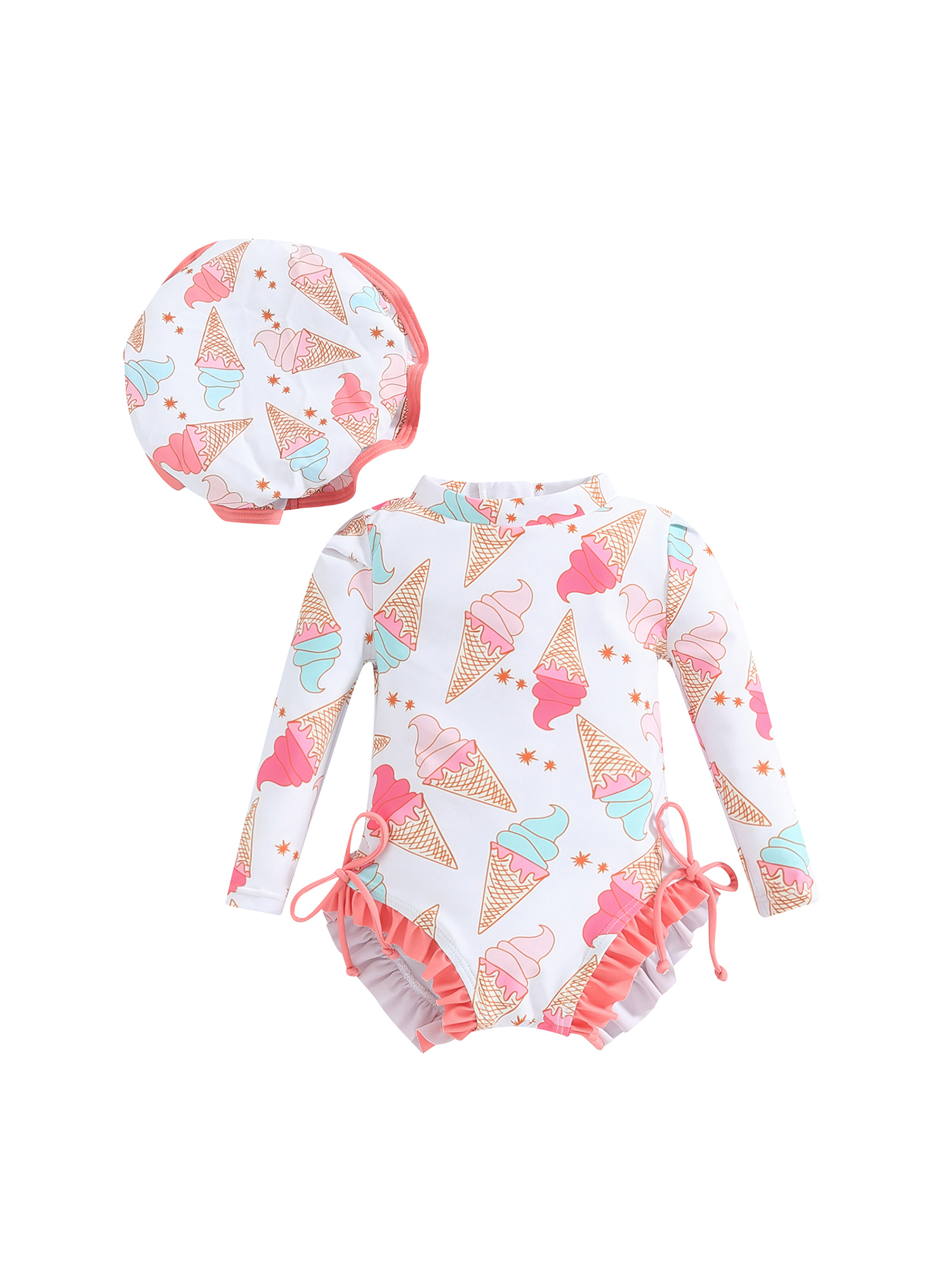 SUNSIOM Toddler Baby Girl Rash Guard Swimsuit Long Sleeve Bathing Suit Beach Bathing Suits with Sun Hat