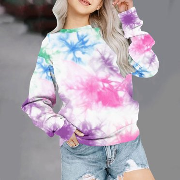 Baby Clothes Savings! Miqool Toddler Girls Casual Tie-dye Print Crewneck Sweatshirt Soft Lightweight Long Sleeve Pullover Tops Shirts for 1-12 Years Old