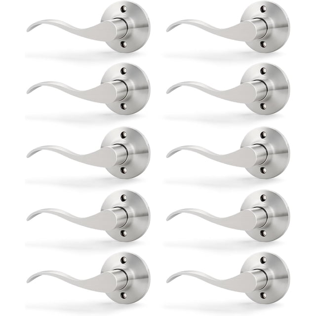 Satin Nickel Door Handle Interior Brushed Nickel Passage Door Lever for Hall and Closet Keyless Door Lock Set Reversible for Left Right Sided Doors Leverset Handleset