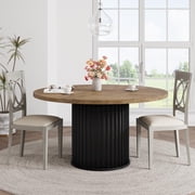 BeesClover 47" Round Dining Table for 4-6 People, Dining Room Table with Sturdy Waveform Metal Pedestal Base, Farmhouse Circle Kitchen Table for Dining Room(Without Chair)