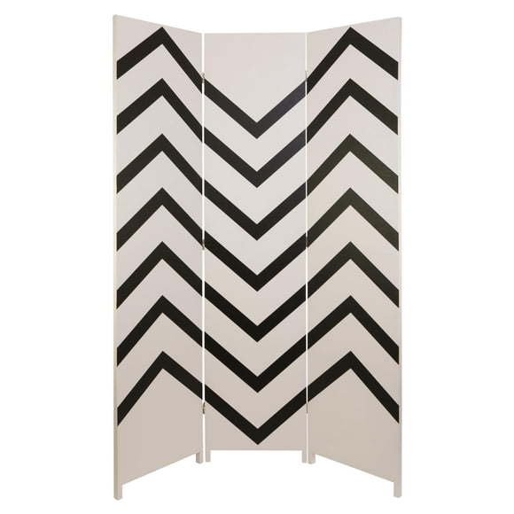 kieragrace Stockholm Danielsson Room Divider – 47” by 71”, Three Panel, White with Black Zigzag