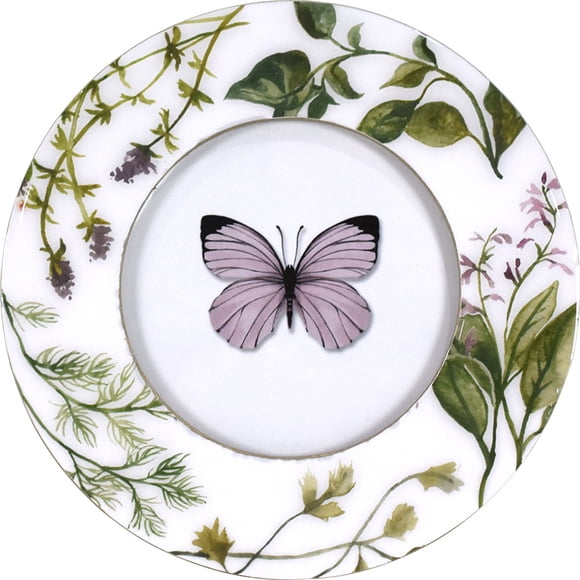 Crystal Art Gallery 6x6 Round Lavender Butterfly Garden Plate Frame with Gold Trim – Nature-Inspired Wall Decor / Tabletop Photo Display