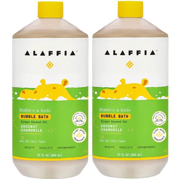 Alaffia Bain Moussant pour Bébés et Enfants, Essentiels Doux pour Bébé pour Peau Délicate, Bulles Nettoyantes et Apaisantes, Formule à Base de Plantes, Végane, Noix de Coco et Camomille (