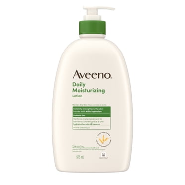Aveeno Daily Moisturizing Body Lotion with Soothing Prebiotic Oat, Gentle Lotion Nourishes Dry Skin With Moisture, Paraben-, Dye- & Fragrance-Free, Non-Greasy & Non-Comedogenic, 975 ml