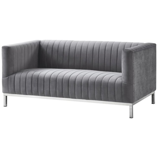 Posh Living Hayden Velours Smoking avec Base en Y Métal Gris/chrome