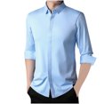 thumbnail image 1 of LNWUY Chemises à Manches Longues pour Hommes Séchage Rapide Chemise de Performance Printemps Automne Couleur Unie Rembourrée Chaude Confortable Chemises à Col Rabattable Bleu TTTG, 1 of 3