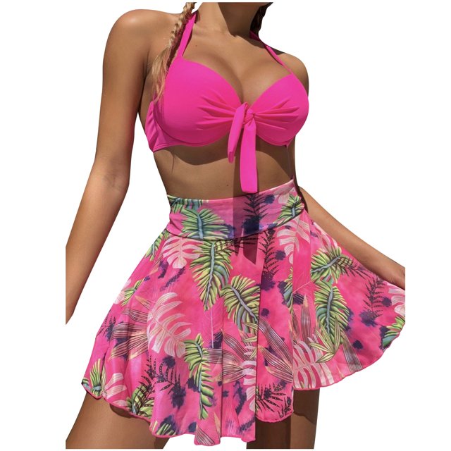 Birdeem Womens Printed High Waisted Split Swimsuit Three-Piece Swimsuit Set