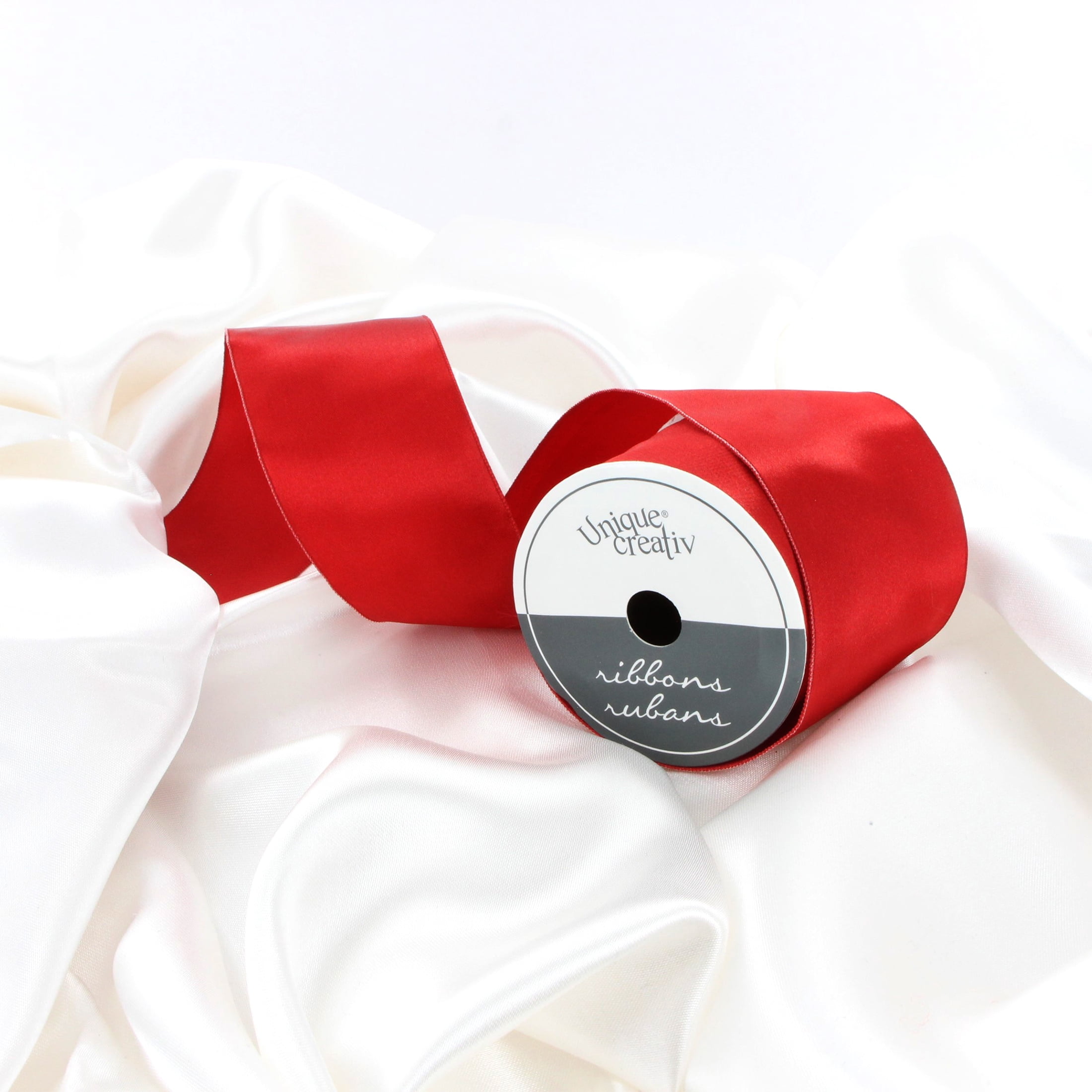 UNIQUE CREATIV, Ribbon, Single Face Satin, Red, Wired, 50mm × 2.7m (2" × 9ft)