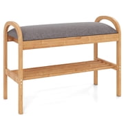 Costway Bamboo Entryway Shoe Bench 2-Tier Shoe Rack with Flip Top Storage for Hallway