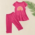 thumbnail image 4 of Chemises pour Filles, Ensemble Deux Pièces Été Col Rond Petit Imprimé Manches Courtes Manches Volantes Taille Élastique Pantalon Court, 4 of 5